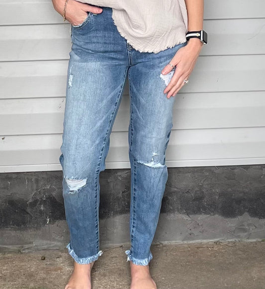 Fringed Mid Rise Jeans